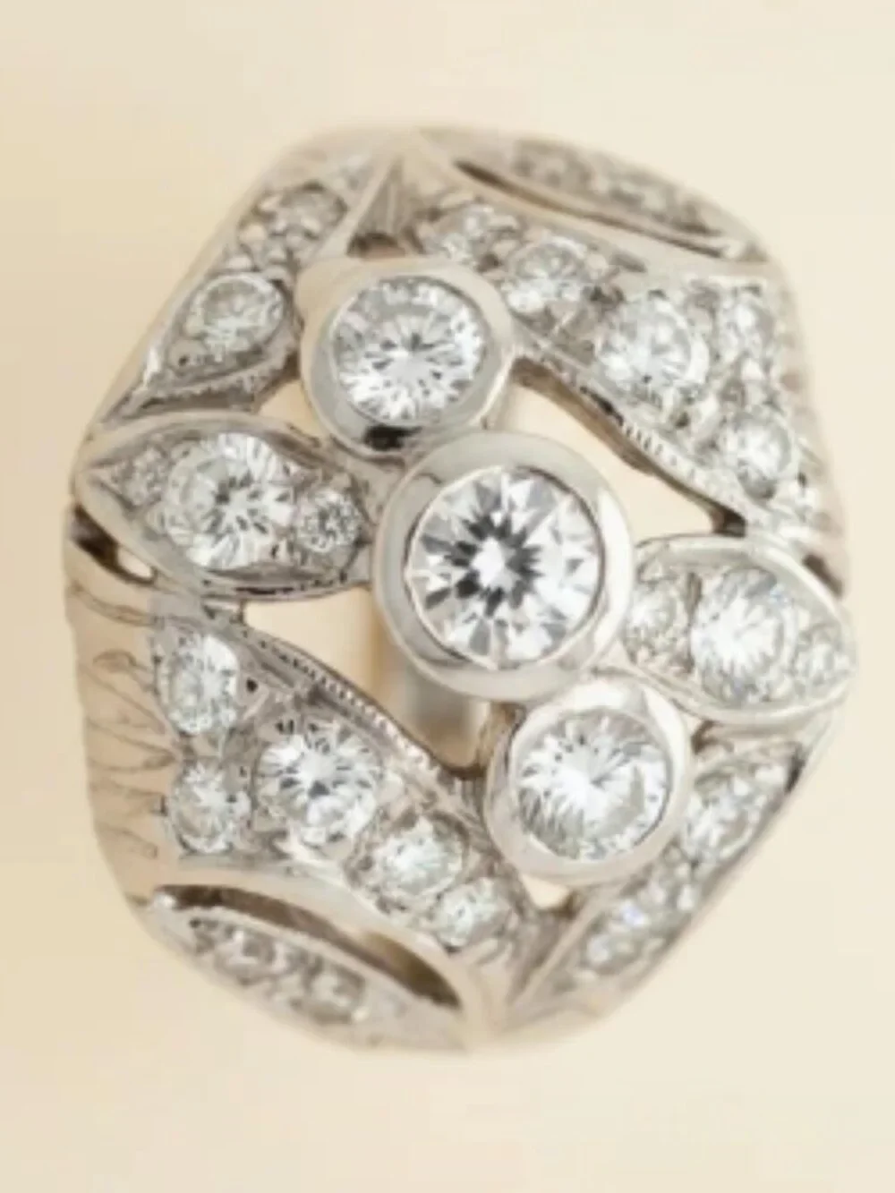 Art Deco 14K White Gold Openwork Diamond Bridal Wedding Engagement Ring